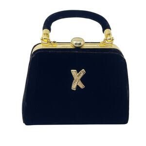 Vintage Paloma Picasso Black Velvet Gold Tone Top Handle Purse Classic Evening